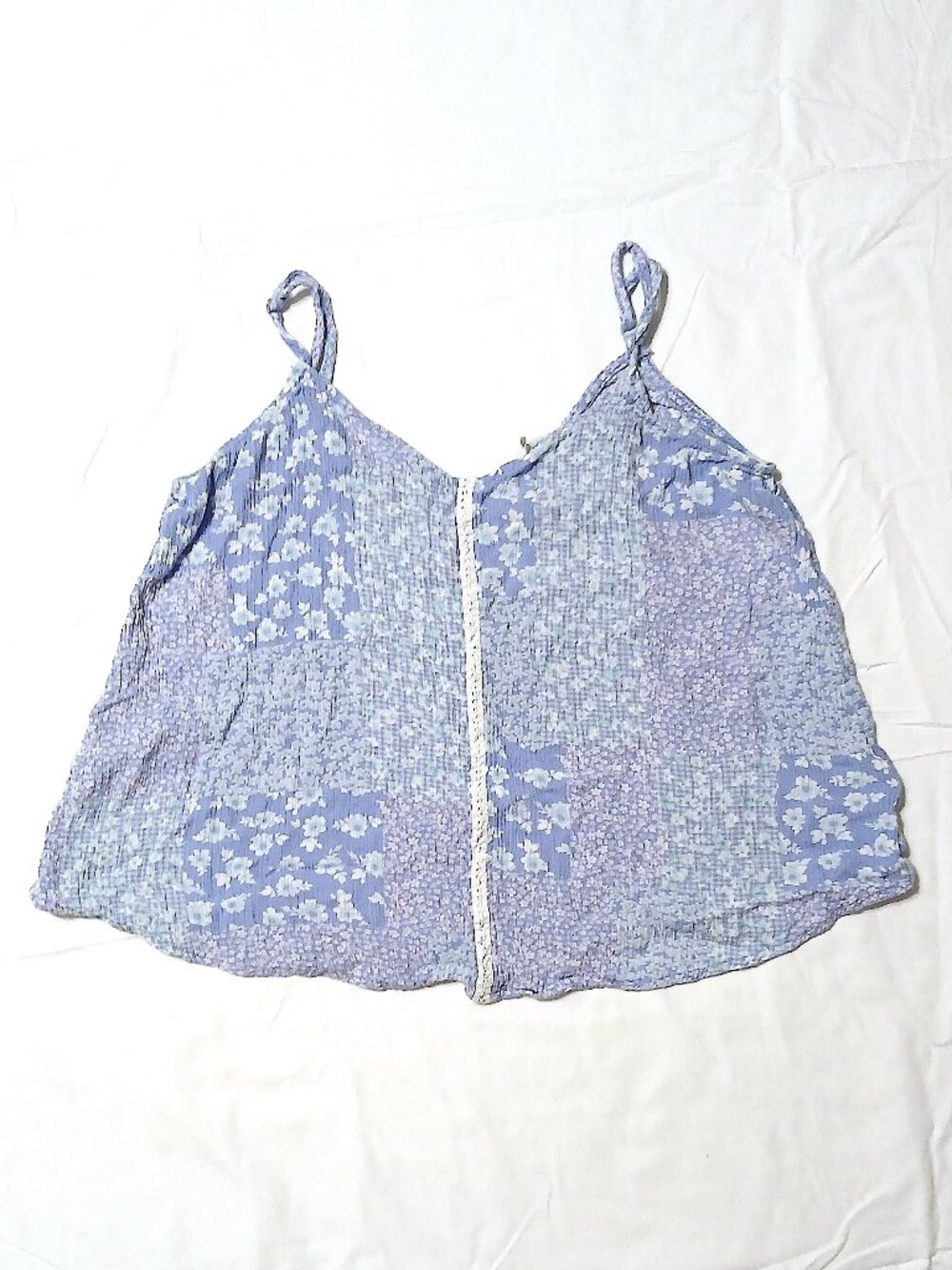 Hippie Rose Blue Floral Patchwork Adjustable Strap Cami Top XS Boho Y2K